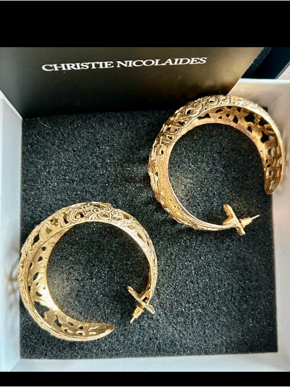Christie Nicolaides Gold Filigree Hoop Earrings - Picture 3 of 5
